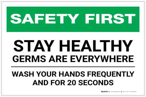 Safety First: Stay Healthy - Germs Are Everywhere Landscape - Label