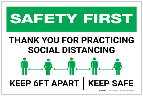 Safety First: Thank You For Practicing Social Distancing - Keep 6Ft Apart Landscape - Label