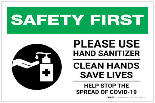 Safety First: Please Use Hand Sanitizer - Clean Hands Save Lives Landscape - Label