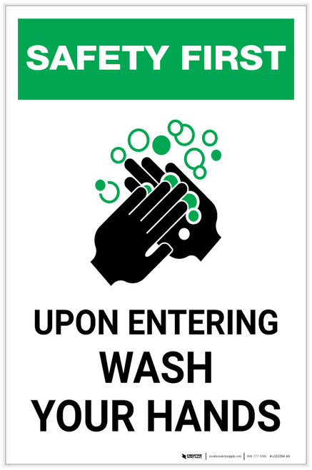Safety First: Upon Entering Wash Your HandsPortrait - Label
