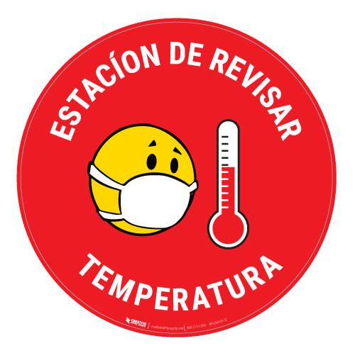 Estacion de Revisar Temperatura with Facemask Emoji Spanish - Red - Floor Sign