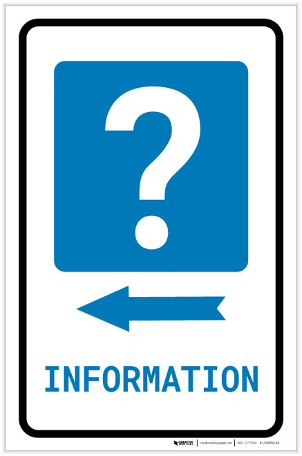 Information Left Arrow with Question Mark Portrait - Label