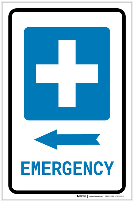 Emergency Left Arrow with First Aid Symbol Portrait - Label