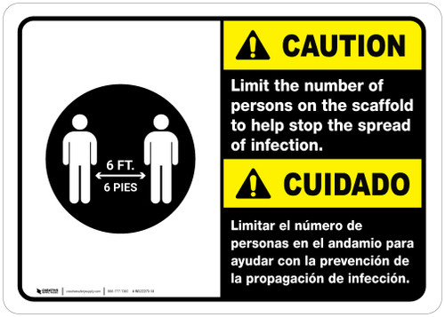Caution: Limit Number Of Persons On Scaffold Bilingual Spanish with Icon ANSI Landscape - Wall Sign