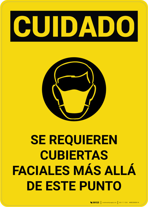 Caution: Face Coverings Required Beyond This Point Spanish with Icon Portrait - Wall Sign