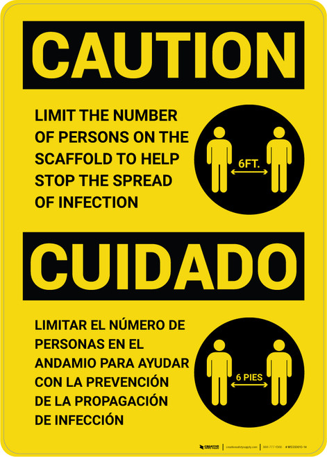 Caution: Limit Number Of Persons On Scaffold Bilingual Spanish with Icon Portrait - Wall Sign