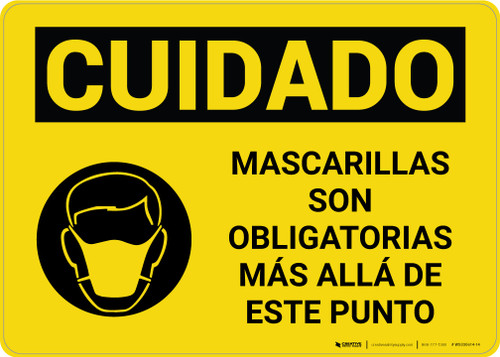 Caution: Masks Required Beyond This Point Spanish with Icon Landscape - Wall Sign