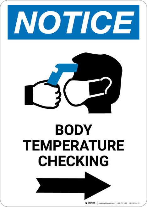 Notice: Body Temperature Checking Right with Icon Portrait - Wall Sign