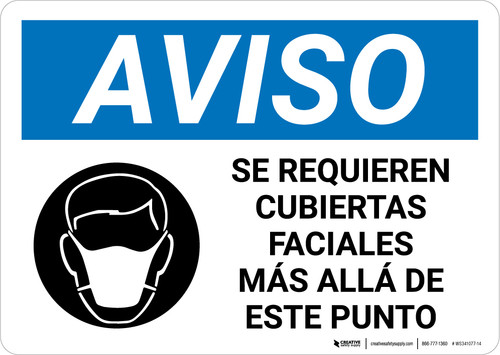 Notice: Face Coverings Required Beyond This Point Spanish with Icon Landscape - Wall Sign