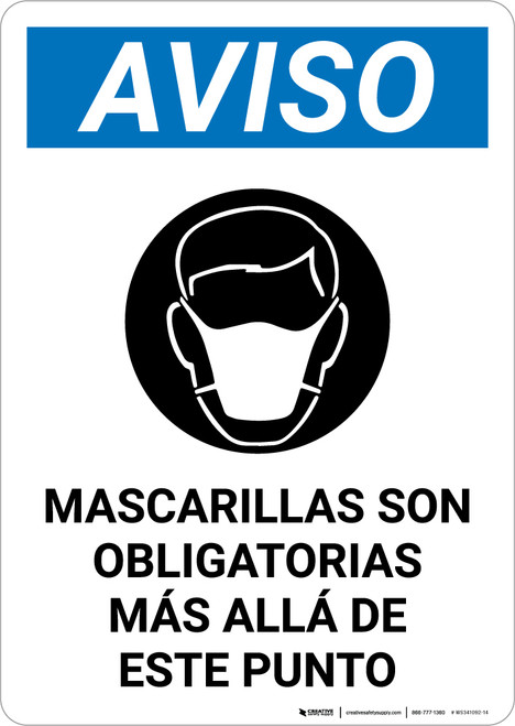 Notice: Masks Required Beyond This Point Spanish with Icon Portrait - Wall Sign