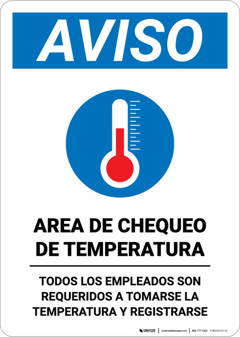 Notice: Temperature Check Station Employees Required Spanish with Icon Portrait - Wall Sign