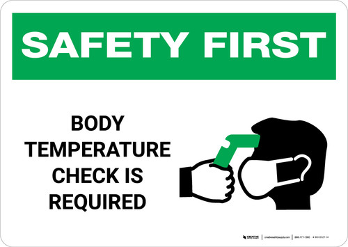 Safety First: Body Temperature Check Required with Icon Landscape - Wall Sign