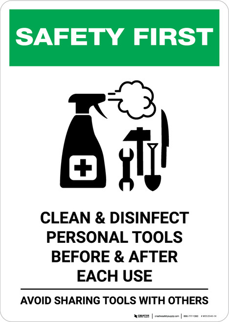 Safety First: Clean Disinfect Personal Tools Avoid Sharing with Icon Portrait - Wall Sign