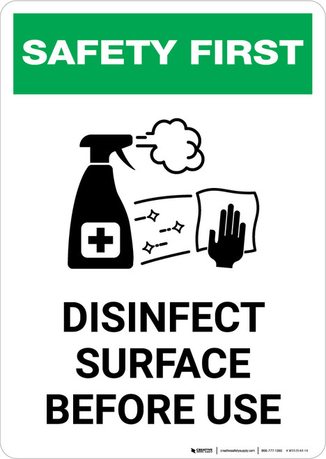 Safety First: Disinfect Surface Before Use with Icon Portrait - Wall Sign