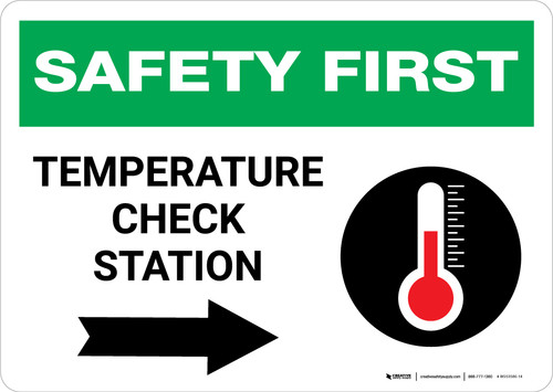 Safety First: Temperature Check Station Right with Icon Landscape - Wall Sign