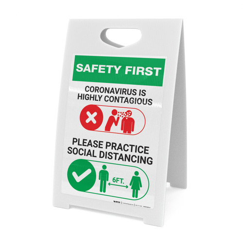 Safety First: Please Practice Social Distancing with Icons Portrait - A-Frame Sign