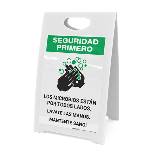 Safety First: Stay Healthy Wash Your Hands Spanish with Icon Portrait - A-Frame Sign