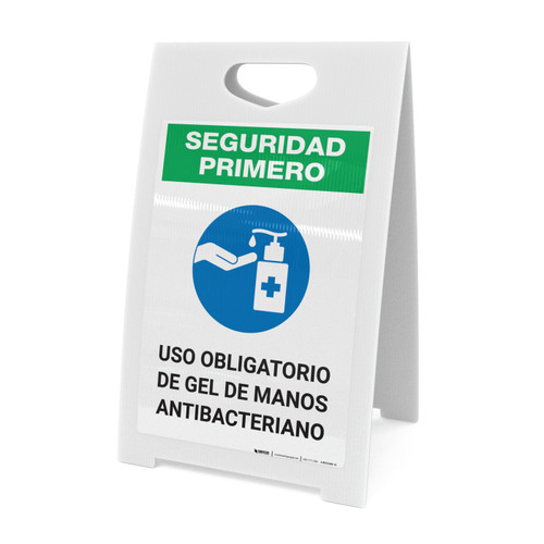 Safety First: Mandatory Use Of Anti-Bacterial Hand Gel Spanish With Icon Portrait - A-Frame Sign