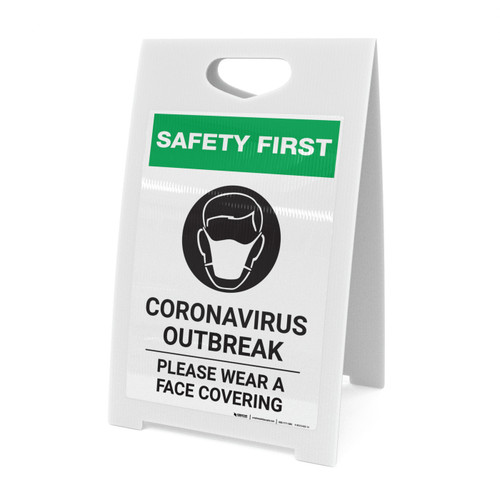 Safety First: Coronavirus Outbreak Please Wear Face Coverings with Icon Portrait - A-Frame Sign