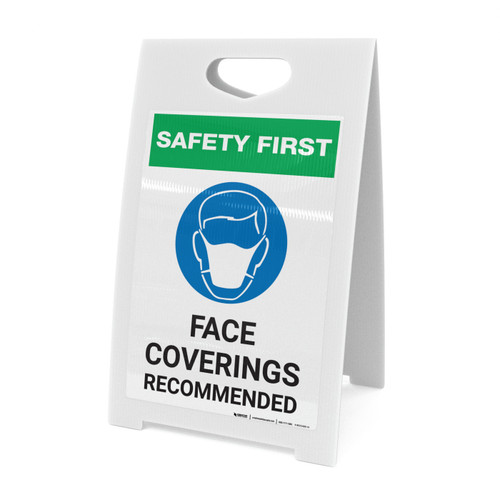 Safety First: Face Coverings Recommended with Icon Portrait - A-Frame Sign
