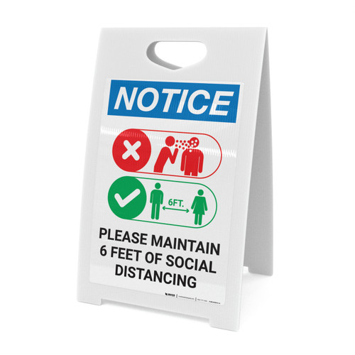 Notice: Please Maintain 6 Feet of Social Distancing with Icons Landscape - A-Frame Sign