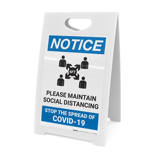 Notice: Please Maintain Social Distancing in Waiting Room Portrait - A-Frame Sign