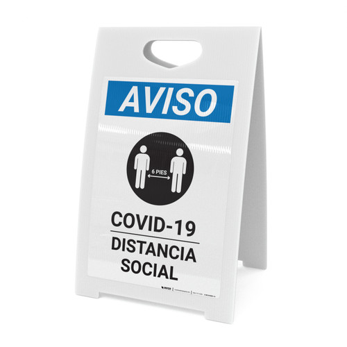 Notice: COVID-19 Social Distancing Spanish with Icon Portrait - A-Frame Sign