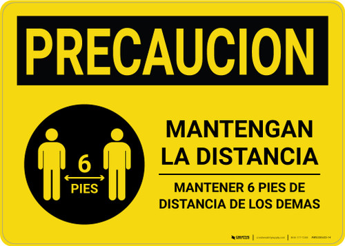 Caution Precaucion: Stay Safely Apart Spanish with Icon Landscape - Wall Sign