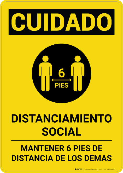 Caution: Social Distancing 6ft. Spanish with Icon Portrait - Wall Sign