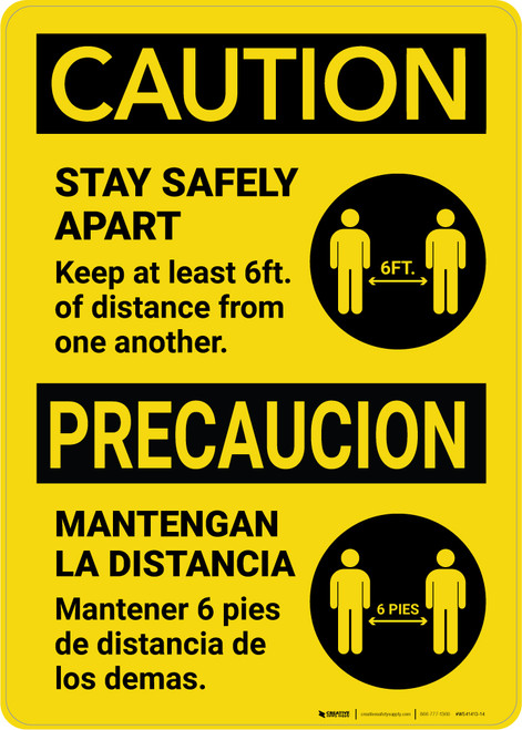 Caution: Stay Safely Apart Bilingual Spanish with Icon Portrait - Wall Sign