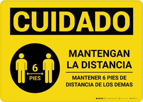Caution: Stay Safely Apart Spanish with Icon Landscape - Wall Sign