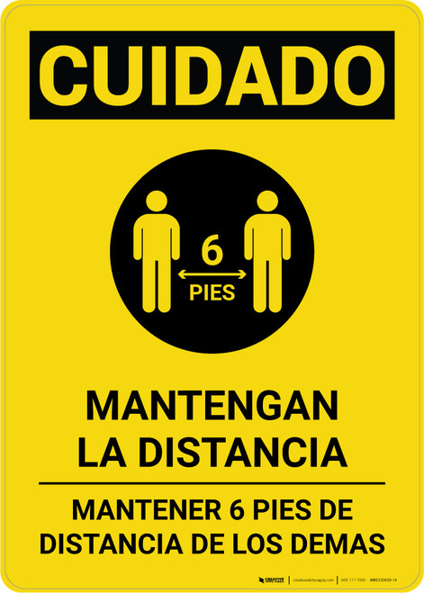 Caution: Stay Safely Apart Spanish with Icon Portrait - Wall Sign
