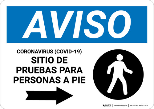Notice: Coronavirus Testing Site Walk Up Testing Right Spanish with Icon Landscape - Wall Sign