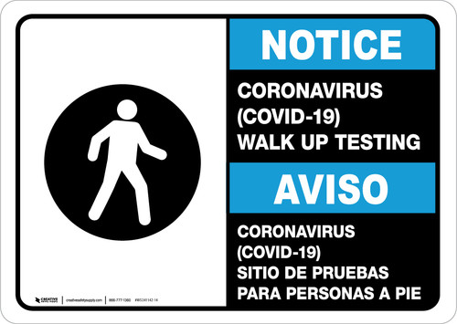 Notice: Coronavirus Walk Up Testing Bilingual Spanish with Icon Landscape - Wall Sign