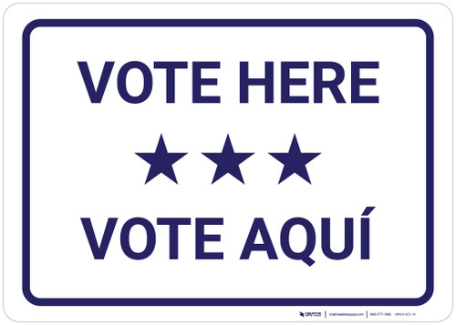 Vote Here Bilingual Spanish with Stars Landscape - Wall Sign