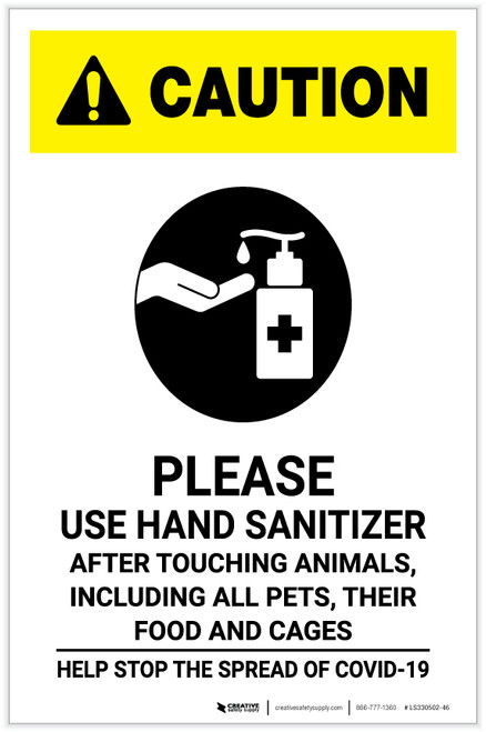 Caution: Please Use Hand Sanitizer - After Touching Animals with Icon Portrait - Label