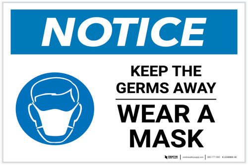 Notice: Keep the Germs Away - Wear a Mask with Icon Landscape - Label