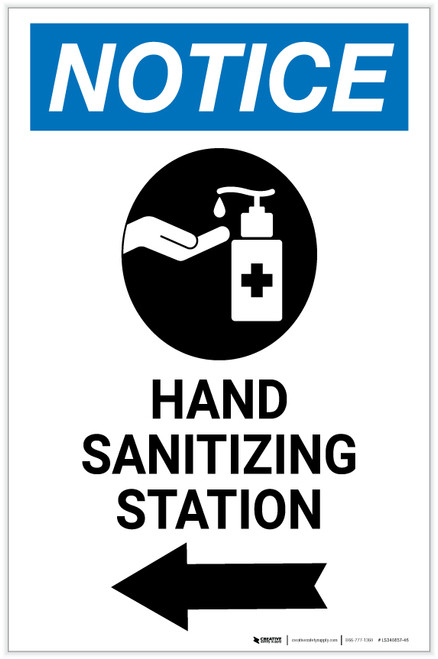 Notice: Hand Sanitizing Station Left Arrow with Icon Portrait - Label