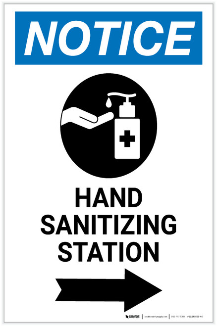 Notice: Hand Sanitizing Station Right Arrow with Icon Portrait - Label