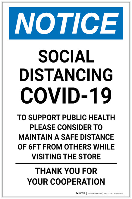 Notice: Social Distancing COVID-19 To Support Public Health Maintain Safe Distance Portrait - Label