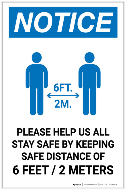Notice: Please Help Us All Stay Safe By Keeping 2m Distance with Icon Portrait - Label