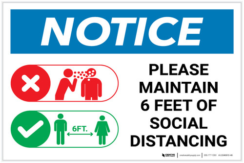 Notice: Please Maintain 6 feet of Distance at all Times with Icon Portrait - Label