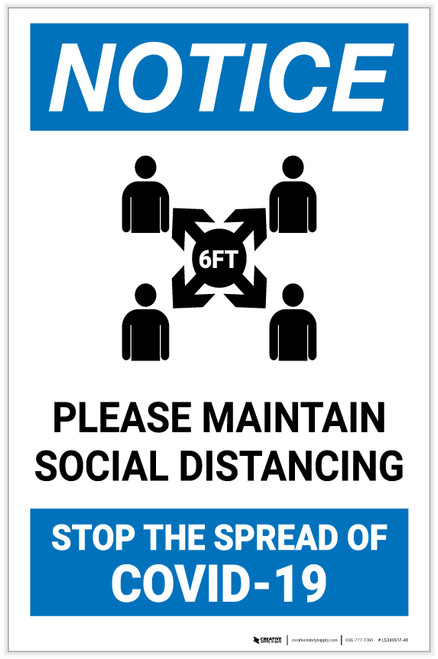 Notice: Please Maintain Social Distancing in Waiting Room Portrait - Label