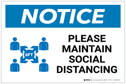 Notice: Please Maintain Social Distancing with Icon Landscape - Label