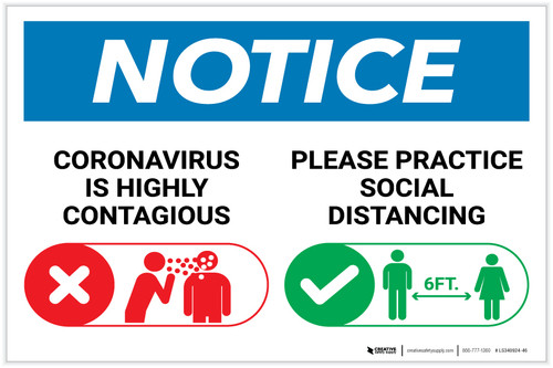 Notice: Please Practice Social Distancing with Icons Landscape - Label