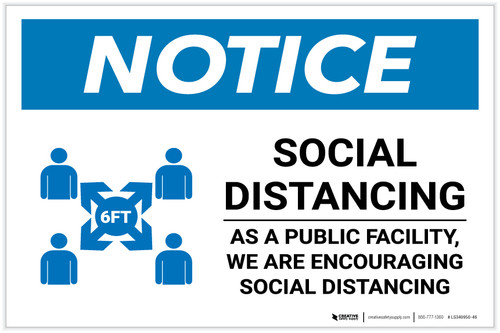 Notice: Social Distancing Practiced Here with Icon Portrait - Label
