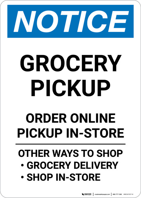 Notice: Grocery Pickup Order Online Pickup In Store Portrait - Wall Sign