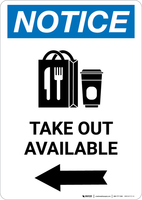 Notice: Take Out Available Left with Icon Portrait - Wall Sign