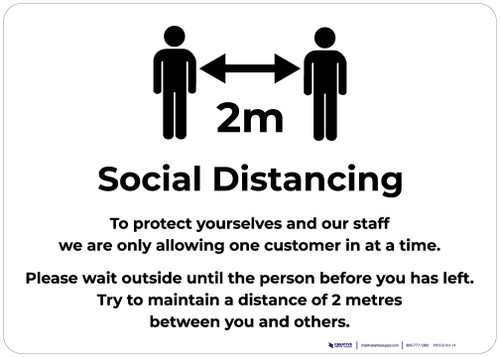 Social Distancing 2m One Customer At A Time with Icon v2 Landscape - Wall Sign
