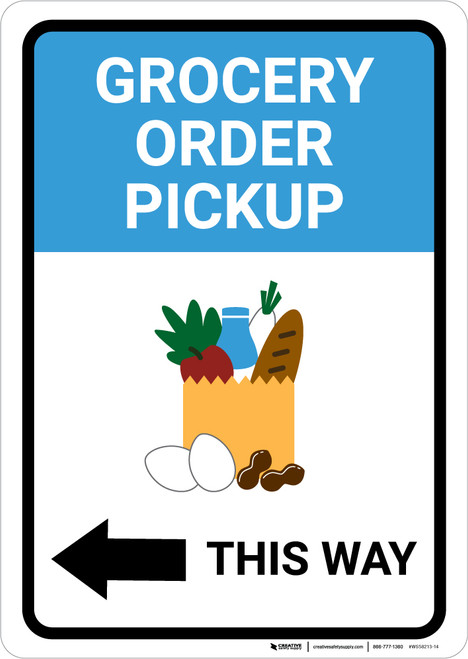 Grocery Order Pickup Left Arrow with Icon Portrait - Wall Sign